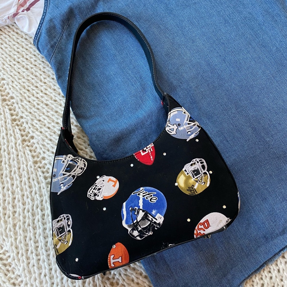 Y2K amazing purse w football helmets&rhinestones